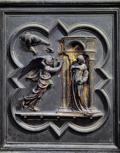 La Anunciación, primer panel de las Puertas Norte del Baptisterio de San Giovanni, 1403-24 de Lorenzo Ghiberti